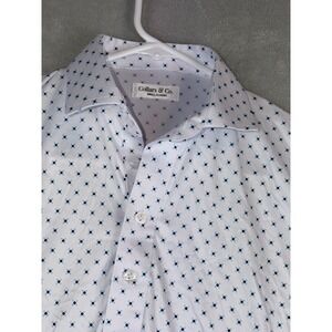 Collars & Co. Mens Small Classic‎ White Geometric Print Short Sleeve Polo Shirt